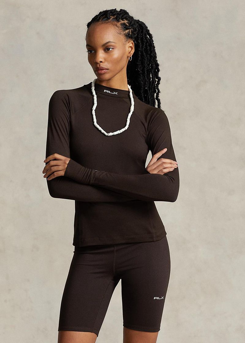 Koszulki RLX Damska Brązowe Logo Jersey Long-Sleeve Mockneck 795802-LOR